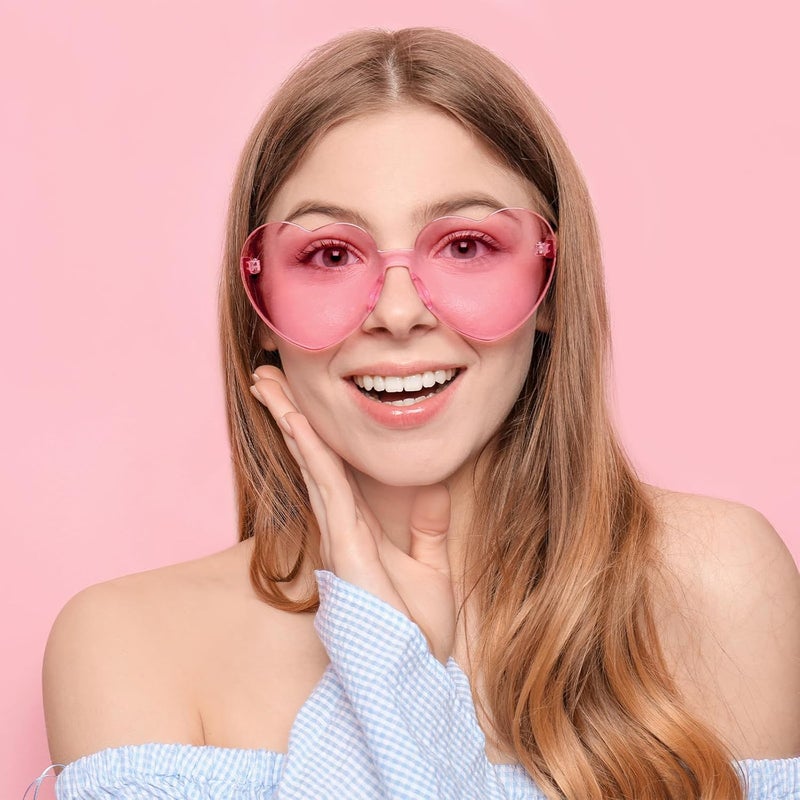 NACHLYNN 10 أزواج من نظارات الشمس على شكل قلب للنساء بدون إطار نظارات قلبية ملونة للحفلات وكوسبلاي (وردي) - Image 5